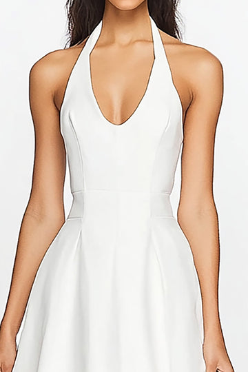 Halter A Line Satin White Graduation Dress